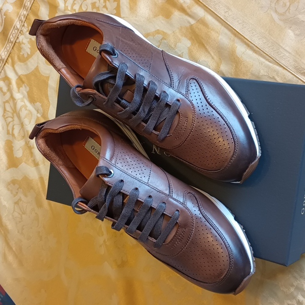 Brand new espresso leather fancy dress sneakers, by Gordon Rush